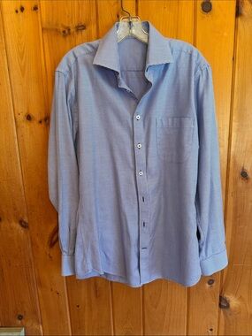 Custom made J. Hilburn Men's Light Blue Button-Up Shirt 16 collar.
